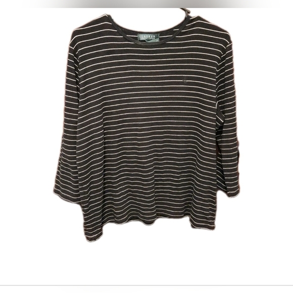 Lauren Ralph Lauren Womens Shirt Size 1x (Xl) Black & White Stripes Logo Preppy‎ - Picture 3 of 5